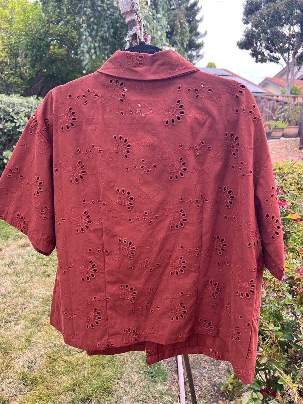 Future Collective Brick Red Eyelet Short-Sleeve Shirt - Picture 7 of 8
